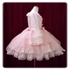 Abiti da sera Lolit rosa Gioiello Collo Manica lunga Abito da ballo carino Fiocco Appliqued Pizzo Tulle stanco Abito da festa su misura al ginocchio in chiffon