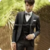 Recién llegado, esmoquin negro para novio, traje de trabajo para hombre con solapa de pico, vestido de fiesta de boda, trajes de negocios de 3 piezas (chaqueta + Pantalones + chaleco + corbata) K165