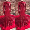 Neck Feather High Prom Crystal Sequined Mermaid Long Sleeve Evening Dresses Formal Gowns Vestidos De Fiesta
