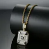 Fashion-Black Gemstone Pendant Halsband för män Västra Square Diamanter Lyx halsband Real Gold Plated Koppar Zircons Kubanska kedjor