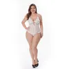 copos painéis listrados Renda e malha Teddy Sexy Lace Body Plus Size S-3XL Voltar Key buracos Detalhes Black White Underwear Lingerie