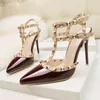 Hot Sale-high heels women designer shoes rivets gladiator sandals sexy pumps valentine shoes black
