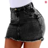 Women Short Jeans High Waist Tassel Hem Holes Hot Shorts for Summer -MX8