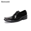 Chaussures en cuir pour hommes Batzuzhi à la main Batzuzhi Lace-up noir véritable cuir robe chaussures Hommes Square Square Métal Toe Business Shoes Chaussures