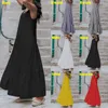 Summer Ruffles Dress Women Bohemian Solid Maxi Dress Casual Loose Female Sleeveless Robe Long Plus Size