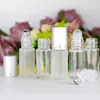 Silver Lids Clear/Frosted 5ml Glass Bottles Roller 1 6OZ Stainless Steel Ball Container For Essence