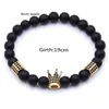 Handgemaakte heren vrouwen goud metalen kroon bedel elastische kralen strengen armbanden stretchy armband 2 stks / set