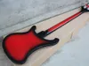4 sznurki czarne / czerwone ciało elektryczna gitara basowa z wiązaniem ciała, biały pickguard, chromowany sprzęt, może być dostosowany