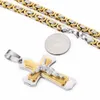 Multilayer Cruz Cristo Jesus Pingente Colar Aço Inoxidável Link Bizantino Cadeia Pesada Homens Pesados ​​Jóias Presente 21.65 "6mm MN78