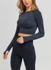 Nouvelles tenues de yoga sans couture à manches longues haut court costumes de gymnastique pour femmes vêtements de fitness soutien-gorge de sport vêtements d'entraînement confortables ensemble de yoga femme 3 pièces survêtements de sport