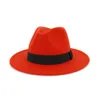 QIUBOSS Trend Unisex Wool Felt Jazz Fedora Hats Casual Men Women Ribbon Band Wide Brim Felt Hat Panama Trilby Formal Party Cap Y200110