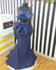 2019 Aso Ebi arabe bleu marine robes de soirée pas cher dentelle perlée sirène robes de bal sexy formelle fête deuxième robes de réception robes