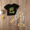 Baby Sommer Kleidung Kleinkind Baby Mädchen Kleidung Set Kurzarm T Shirt Top + Sonnenblumen Bell-Bottom Hosen 2 stücke Outfit Set1