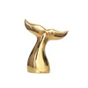 Golden Whale Tail Statue Figurines Modern Ceramic Animal Sculpture Flower Vase Contemporary Coastal Ornament Decoration for Home Office