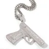 Collier Hip Hop Cool pour hommes, couleurs or argent, pendentif pistolet CZ complet avec chaîne cubaine, joli cadeau