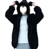 Mode-Heißer Verkauf Frauen Hoodies Reißverschluss Mädchen Winter Lose Flauschige Bär Ohr Hoodie Mit Kapuze Jacke Warme Oberbekleidung Mantel nettes Sweatshirt H1301