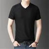 Jacquard Wycinanka V Neck Mężczyzna Tshirt Elastyczność Casual Topy Lato Nowy Oddychający Cool Ice Jedwab Slim Męska Moda Luźna Odzież Tee