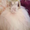 Il più nuovo abito da ballo rosa principessa Abiti Quinceanera Bateau manica lunga schiena cava increspature a cascata appliques abiti da festa di promenade per269Q