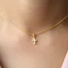 Högkvalitativ guldfylld 925 Sterling Silver Pave Tiny Cute Cross Pendant Chocker Halsband Designer Halsband för kvinnor2435