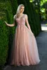 Luxury Beaded Sequins V Neck Evening Dresses Sexy Open Back A Line Tulle Pageant Party Prom Gowns