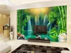 Carta da parati murale 3d per soggiorno Parete di sfondo TV semplice e fresca con cascata di foresta di bambù7083988