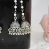 الهندي jhumki jhumka أقراط مع أجراس مزدوجة الخرز شرابة استرخى أقراط للمرأة سحر المجوهرات