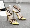 Gul randig leopard tryckt Cross Strappy High Heels Women Sandals Designer Luxury Women Slides Storlek 35 till 407412932