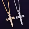 Men's Nail shape cross Pendant Necklace With Rope Chain Cubic Zirconia Hip hop Street Rock Jewelry