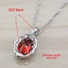 925 Silver Bridal 4PCS Jewelry Sets For Women Costume Red Garnet Zircon Dangle Earrings/Necklace/Bracelet And Ring Sets