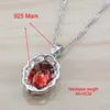 925 Silber Braut 4PCS Schmuck Sets für Frauen Kostüm rot Granat Zirkon baumeln Ohrringe/Halskette/Armband und Ring Sets