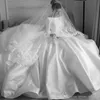 Gorgeous Plus Size A Line Wedding Dresses Scoop Neck 3/4 Sleeves Backless Pleats Chapel Train Wedding Dress Bridal Gowns Vestidos De Noiva