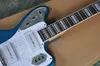 Blaue E-Gitarre von Firm Direct Metal mit P90-Tonabnehmern, Griffbrett aus Palisander und Schlagbrett aus weißem Schildpatt, kann individuell angepasst werden.