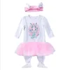 Baby flicka kläder påsk spädbarn flickor klänning romer huvudband 2st set cartoon nyfödda jumpsuits boutique baby kläder dw5023