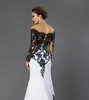 White and Black Mermaid Evening Dresses 2020 New Selling Custom Applique Off-the-shoulder Long Sleeve Lace Formal Prom Party G255f