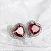 Europa beliebte Schmuck LuckyShine Schöne Herzförmige Granat Edelsteine Silber Überzogene Rote Zirkon Ohrstecker Für Frauen Kostenloser versand