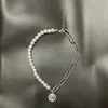 Luxusdesign Imitation Pearls Choker Halskette Weibliche Kreuz Anhänger Halsketten Für Frauen Mode Gold Münze Schmuck