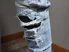 Patches Detalj Biker Fit Denim Jeans Herr Slim Motorcykel För Mens Vintage Distressed