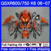 본체 SUZUKI GSXR 용 750 600 GSX R600 R750 GSXR750 06 07 296HM.23 GSX-R600 06 07 오렌지 그레이 핫 GSXR-750 K6 GSXR600 2006 2007 페어링 키트