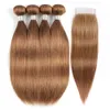 #30 Medium Auburn Human Hair Bundles With Closure Brazilian straight Human Hair Extensions 16-24 Inch 3 or 4 Bundles With 4x4 Lace Closure