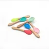 Baby Spoon Silicone Cutlery Infant Auxiliary Cutlery Boys Wooden Handle Spoon Kids Training Spoons Home Dinnerware Kitchen Accessories A7425
