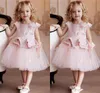 hot Princess White Lace Pink Flower Girl Dresses Lovely Ball Gown Party Wedding Girls Dresses with Bow Sash