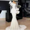 우아한 인어 이브닝 드레스 손으로 만든 꽃 아플리케 아랍어 공식 파티 드레스 바닥 길이 로브 드 soriee와 어깨 하나