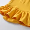 Summer Infant Girls Princess Romper Fashion Kids Lapel Stripe Short Sleeve Ruffle tutu Jumpsuit Cute Yellow Baby Cotton Onesie Y2327