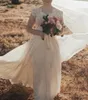 Elegante Land-Art-Spitze-Brautkleider mit Chiffon-Applikation, Illusionsmieder, Flügelärmeln, bodenlang, Hochzeit, Brautkleider, Vestido De Noiva