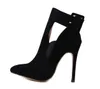 Designer Luxury Heels Office Women Fashion Black Synthetic Suede Pekade tå pumpar med spänne storlek 35 till 40