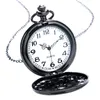 Vintage Black Spider Web Case Pocket Watch Unisex Men Women Quartz Analog Watches Clock with Chain Necklace Steampunk Timepiece