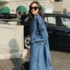 Wholesale-New Arrival Trench Coat Women Loose Denim Trench Coat Female Single-breasted Long Jeans Outwears