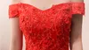 Abito da ballo rosso Abiti da sposa non bianchi Off the Shoulder Beade Pizzo Tulle Country Western Donna Abiti da sposa gotici Custom Made