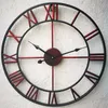 Horloge murale rétro circulaire 3D romaine 47 cm en fer forgé creux Vintage grande horloge murale décorative muette sur la décoration murale pour la maison