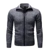 Men's Sweater Youth Autumn and Winter Casual Solid Color Plus Velvet Thickening Men's Stand Collar Long-sleeved Cardigan